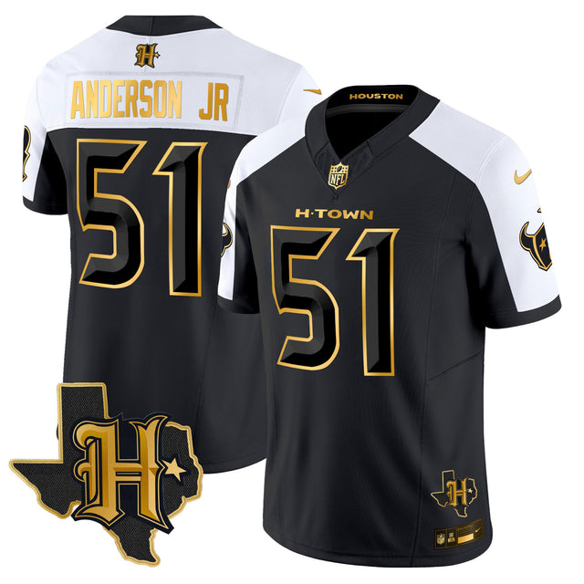 Men's Houston Texans 2024 Texas Patch Gold Vapor Limited Jersey - All Stitched - Alternate - Will Anderson Jr — view 1