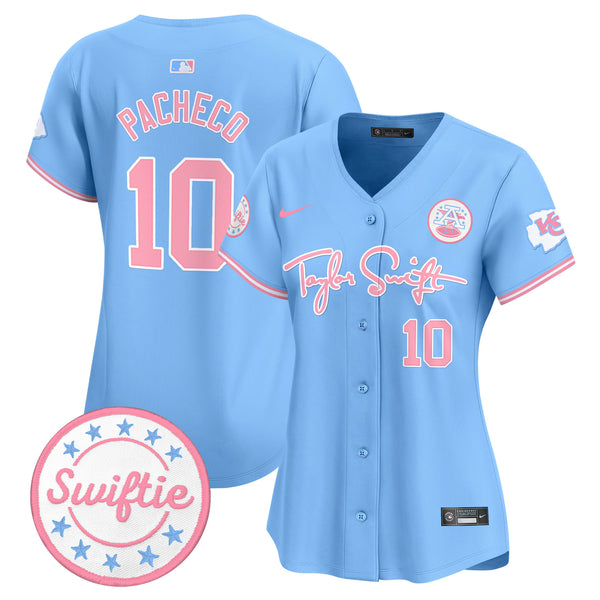 Women's Chiefs Taylor Swift Bubblegum Pink Vapor Premier Limited Jersey - All Stitched - Light Blue - Isiah Pacheco — view 1