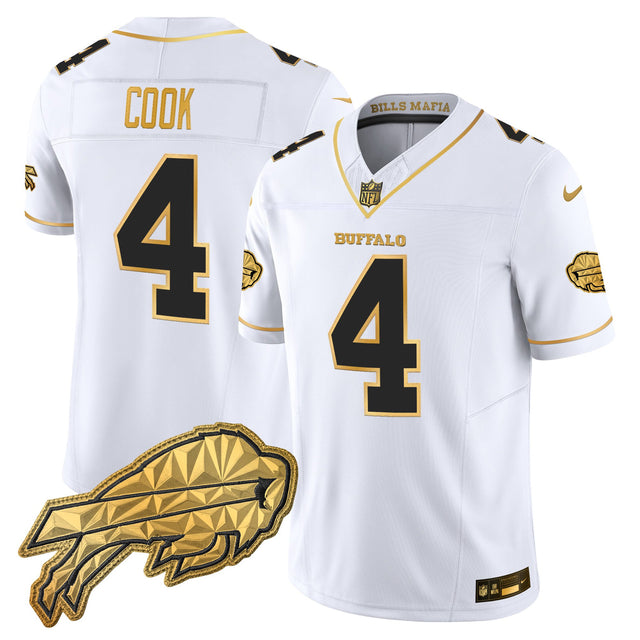Men's Buffalo Bills 2025 Rivalries Gold Vapor Limited Jersey - All Stitched - White Gold - James Cook — view 1