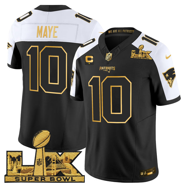 Men's New England Patriots Super Bowl LX Gold Vapor Limited Jersey - All Stitched - Alternate - Drake Maye — view 1