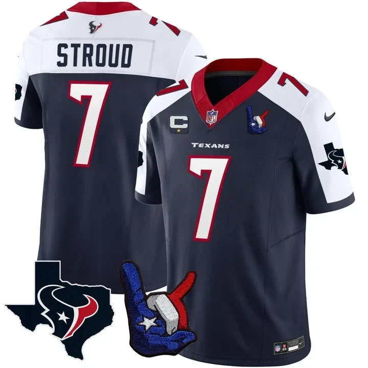 CJ Stroud Houston Texans Hand Sign Throwing Up The H Vapor Jersey - All Stitched - Alternate — view 1
