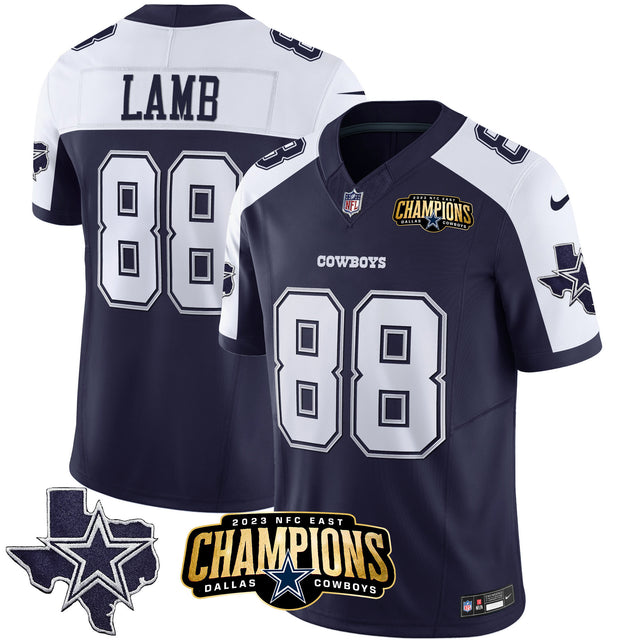 Men's Cowboys 2023 NFC East Champions Patch Vapor Jersey - All Stitched - Alternate Navy - CeeDee Lamb — view 1