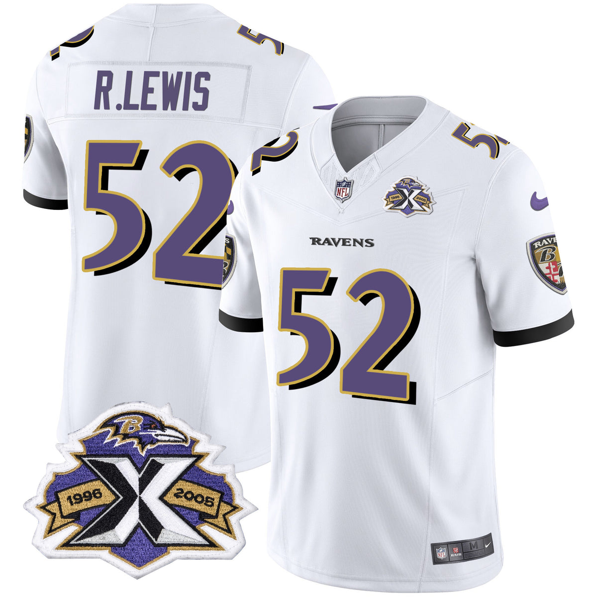 Men's Ravens 2005 Throwback Black Vapor Limited Jersey - All Stitched - White - Ray Lewis — view 1