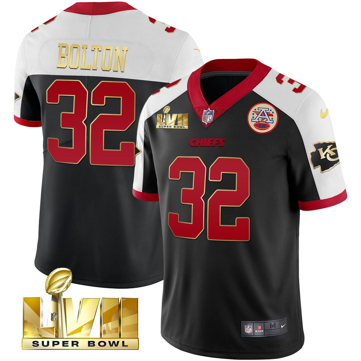 Men's Chiefs Super Bowl LVII Alternate Gold Vapor Jersey - All Stitched - Gold Trim - Nick Bolton — view 1