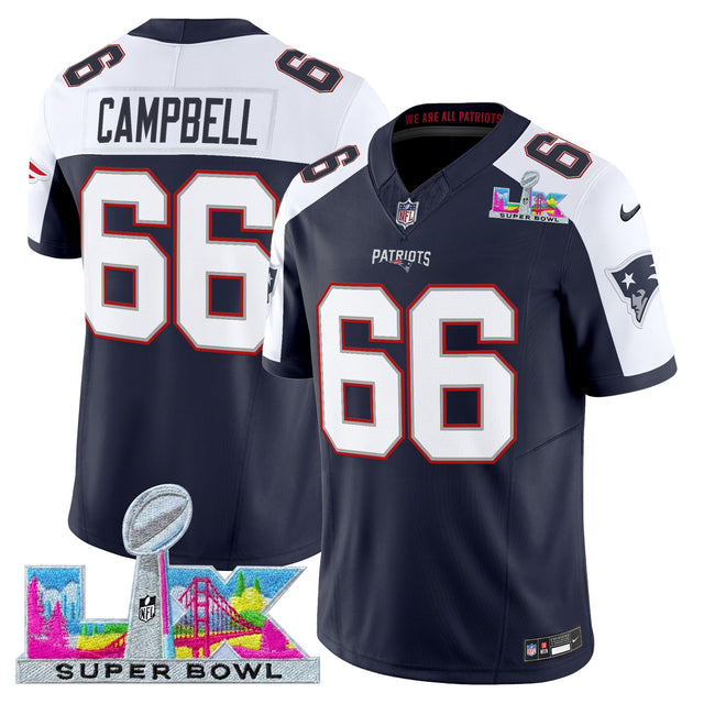 Men's New England Patriots Super Bowl LX Vapor Limited Jersey - All Stitched - Navy Alternate - Will Campbell — view 1