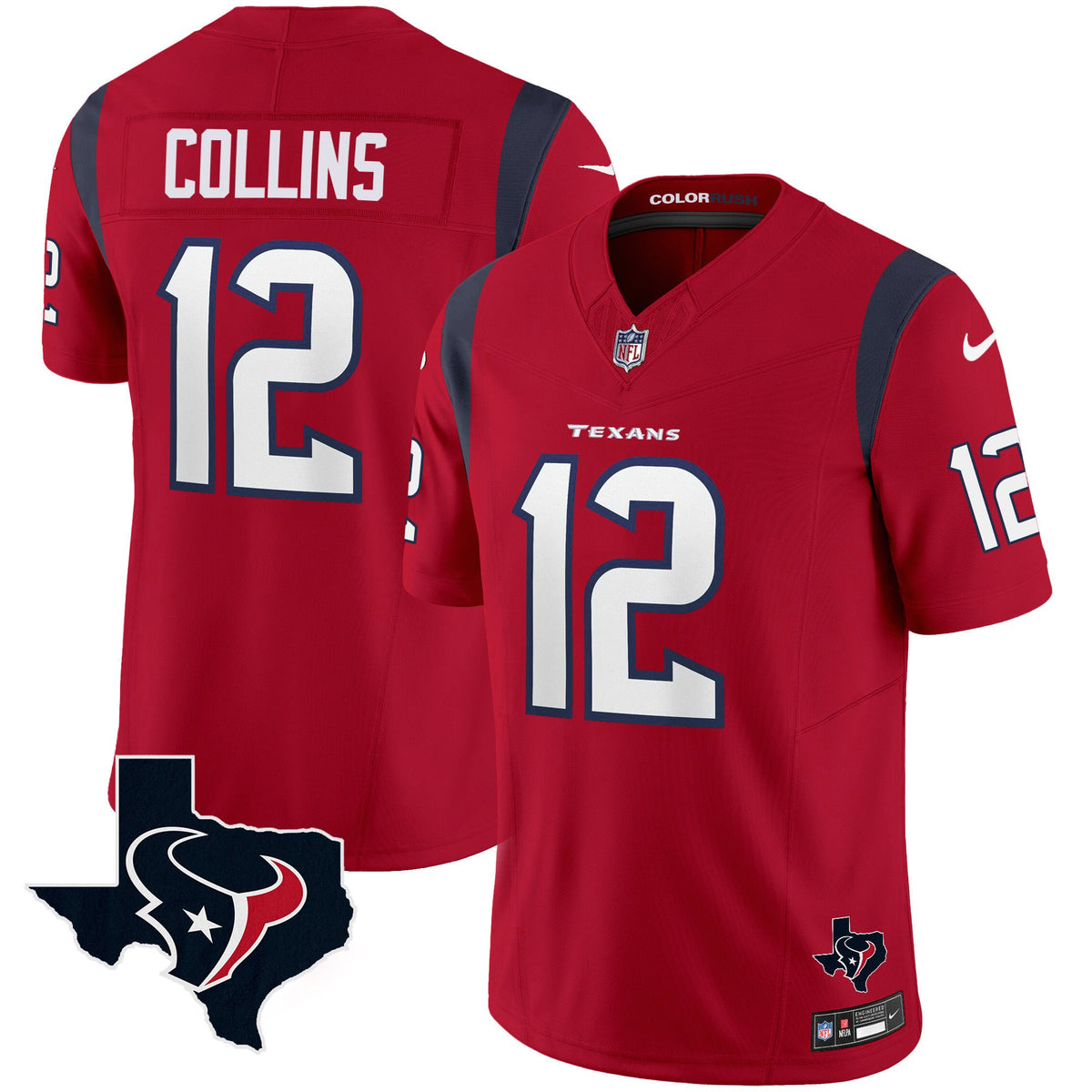 Men's Houston Texans Color Rush Legend Vapor Jersey V2 - All Stitched - Red - Nico Collins — view 1