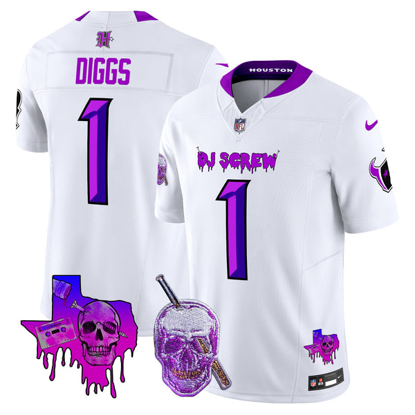 Men's Houston Texans DJ Screw Vapor Limited Jersey - All Stitched - White - Stefon Diggs — view 1