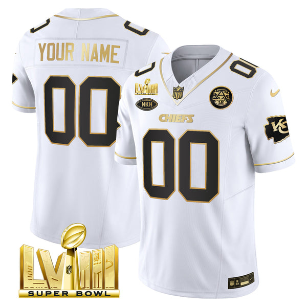 Chiefs Super Bowl LVIII Gold Patch Vapor Custom Jersey V3 - All Stitched - White Gold — view 1