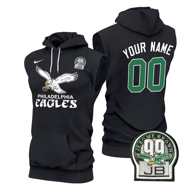 Eagles Kelly Green Custom Sleeveless Hoodie - All Stitched - Black — view 1
