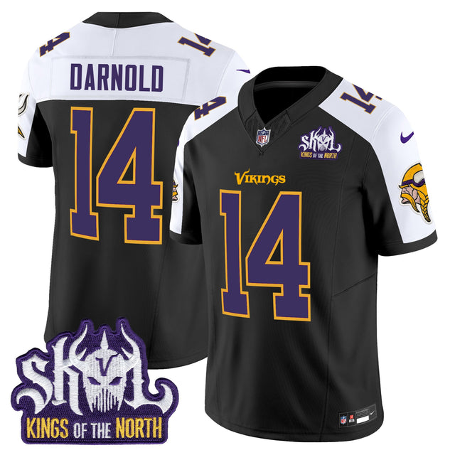 Men's Minnesota Vikings King Of The North Patch Throwback Vapor Limited Jersey V2 - All Stitched - Black Alternate - Sam Darnold — view 1