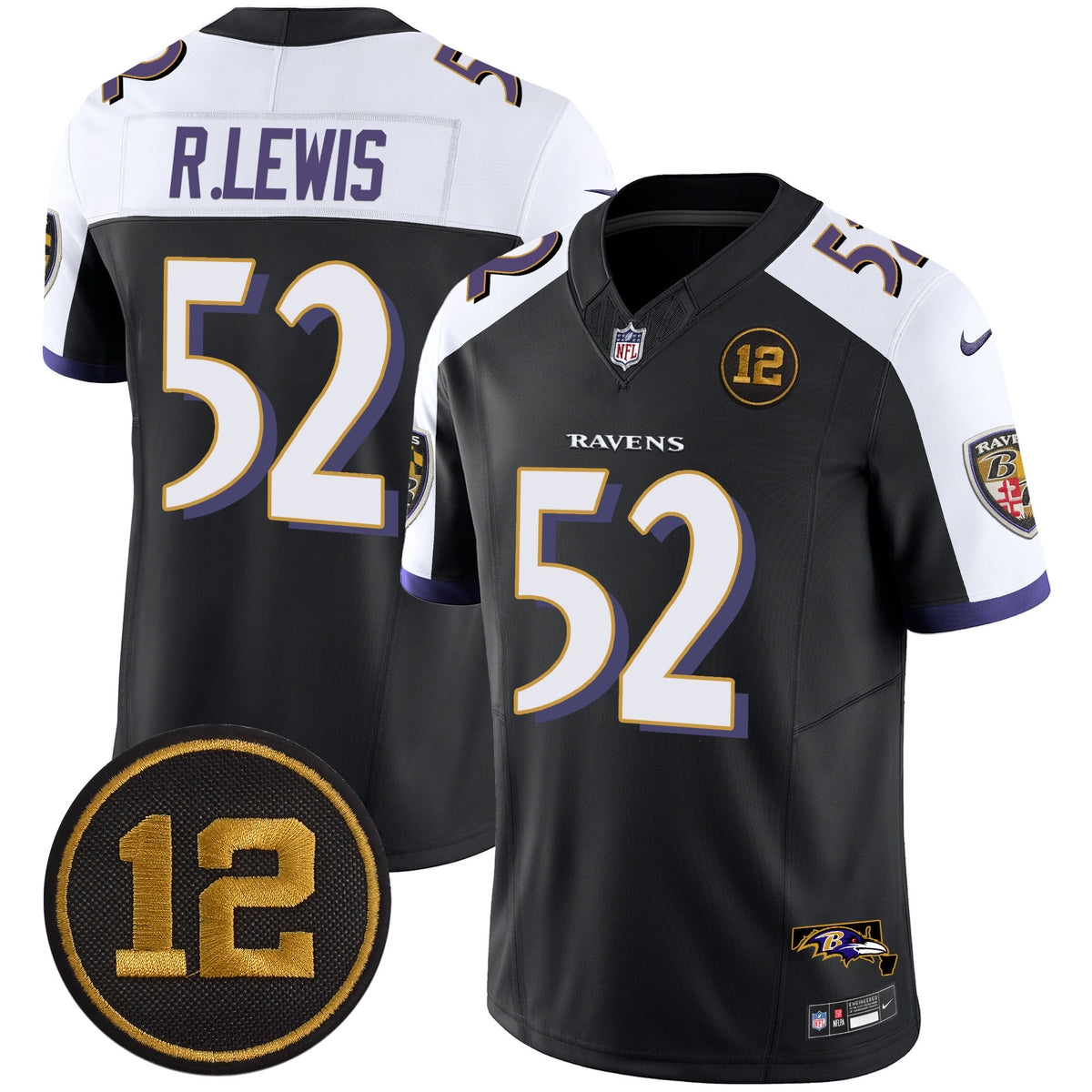 Men's Ravens Jacoby Jones Patch Vapor Limited Jersey - All Stitched - Black Alternate - Ray Lewis — view 1