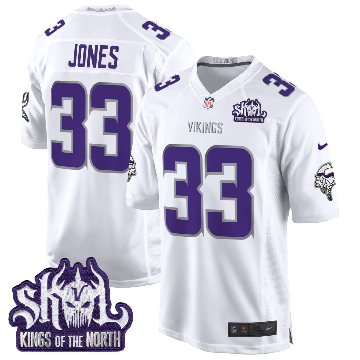 Men's Minnesota Vikings King Of The North Patch Game Jersey - All Stitched - Winter Warrior - Aaron Jones — view 1