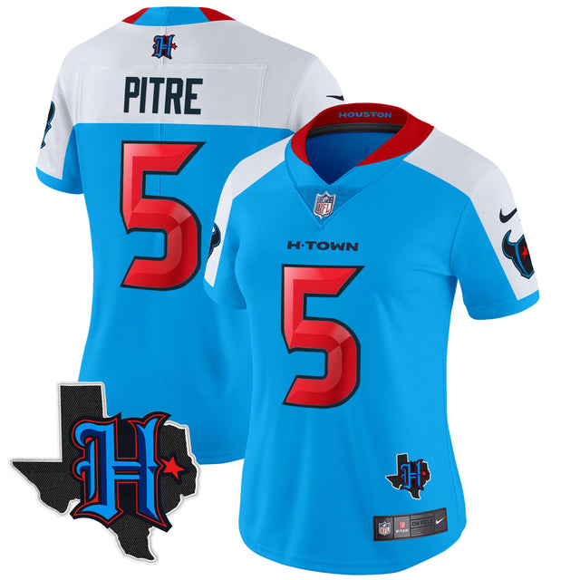 Women's Houston Texans 2024 Texas Patch Vapor Limited Jersey V2 - All Stitched - Blue Alternate - Jalen Pitre — view 1