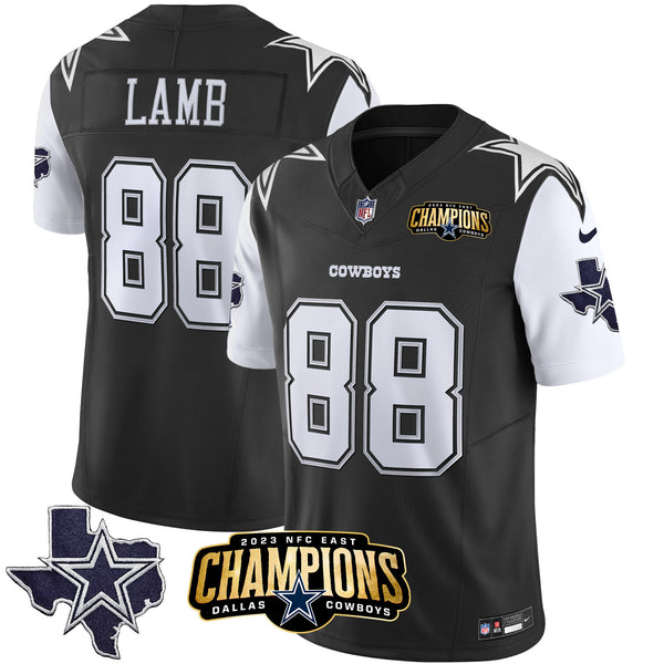 Men's Cowboys 2023 NFC East Champions Patch Vapor Jersey - All Stitched - Black - CeeDee Lamb — view 1