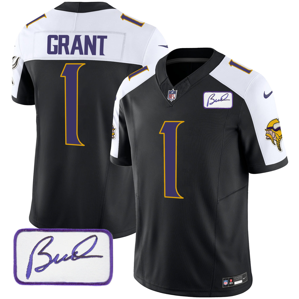 Men's Vikings Bud Grant Patch Classic Limited Jersey V4 - All Stitched - Black Alternate - Bud Grant — view 1