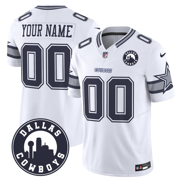 Cowboys Dallas City Patch Vapor Limited Custom Jersey - All Stitched - White — view 1