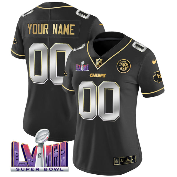 Chiefs Super Bowl LVIII Patch Vapor Custom Jersey V4 - All Stitched - Black Limited — view 1
