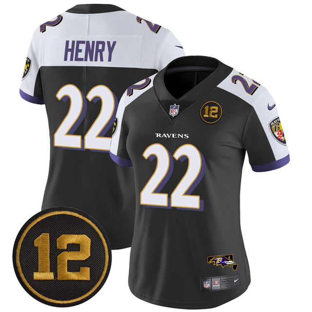 Women's Ravens Jacoby Jones Patch Vapor Limited Jersey - All Stitched - Black Alternate - Derrick Henry — view 1
