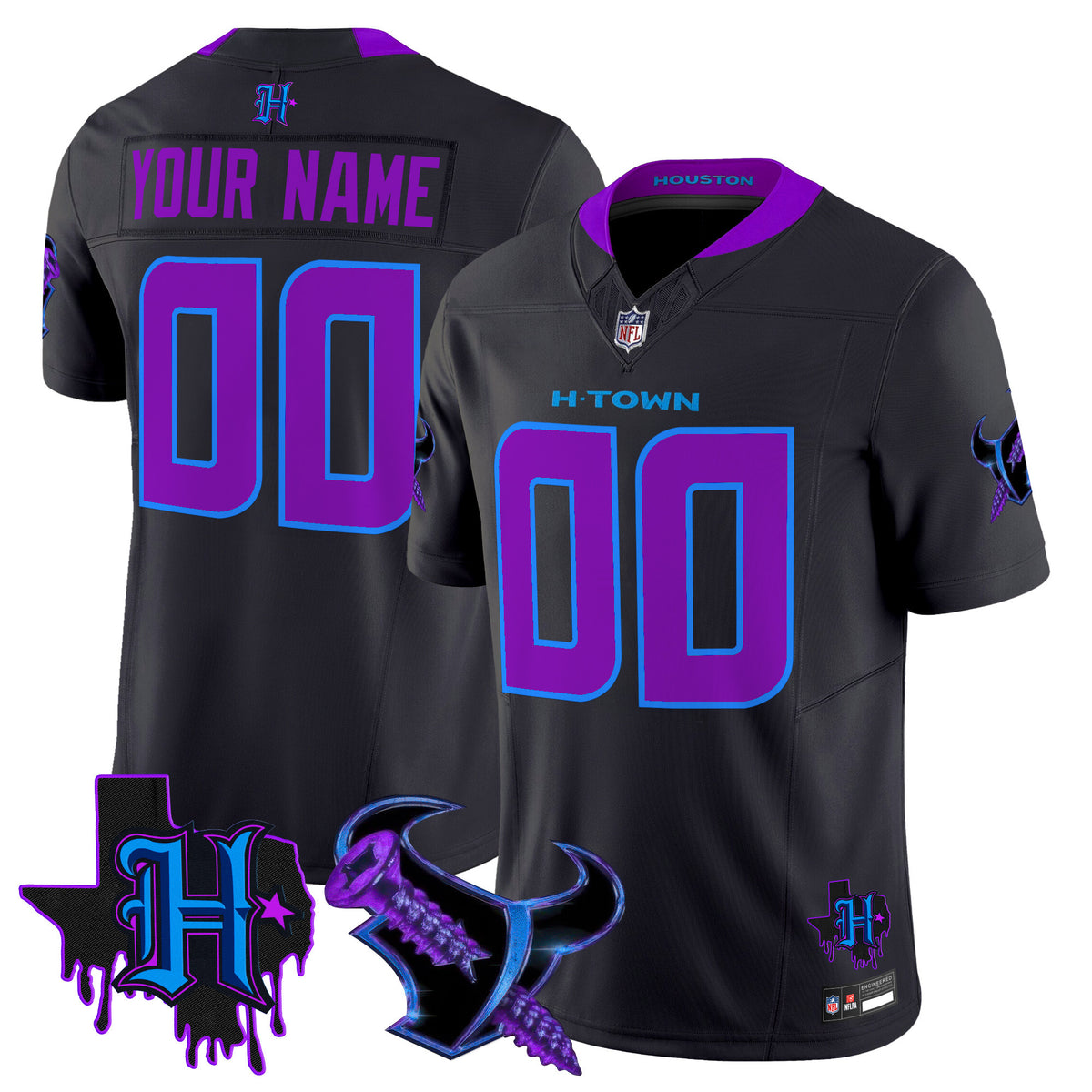 Houston Texans DJ Screw Vapor Limited Custom Jersey - All Stitched - Navy ~8576595 — view 1