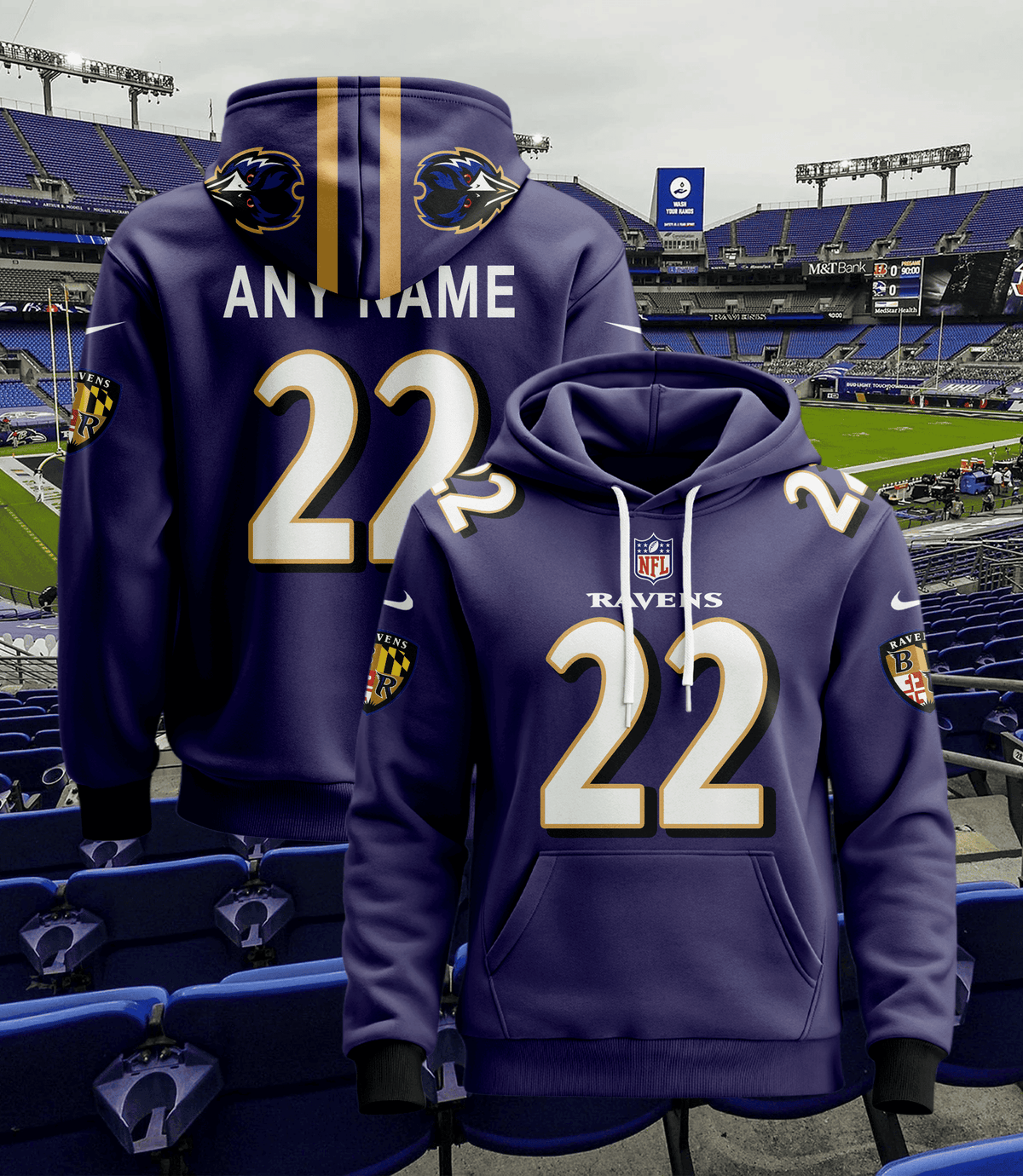 Baltimore Ravens Pullover Custom Hoodie - All Stitched - Purple — view 1
