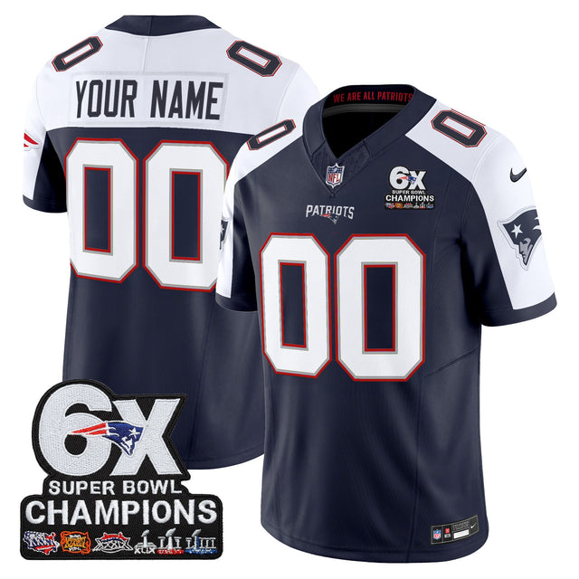 New England Patriots 6-Time Champions Patch Vapor Limited Custom Jersey - All Stitched - Navy Alternate — view 1
