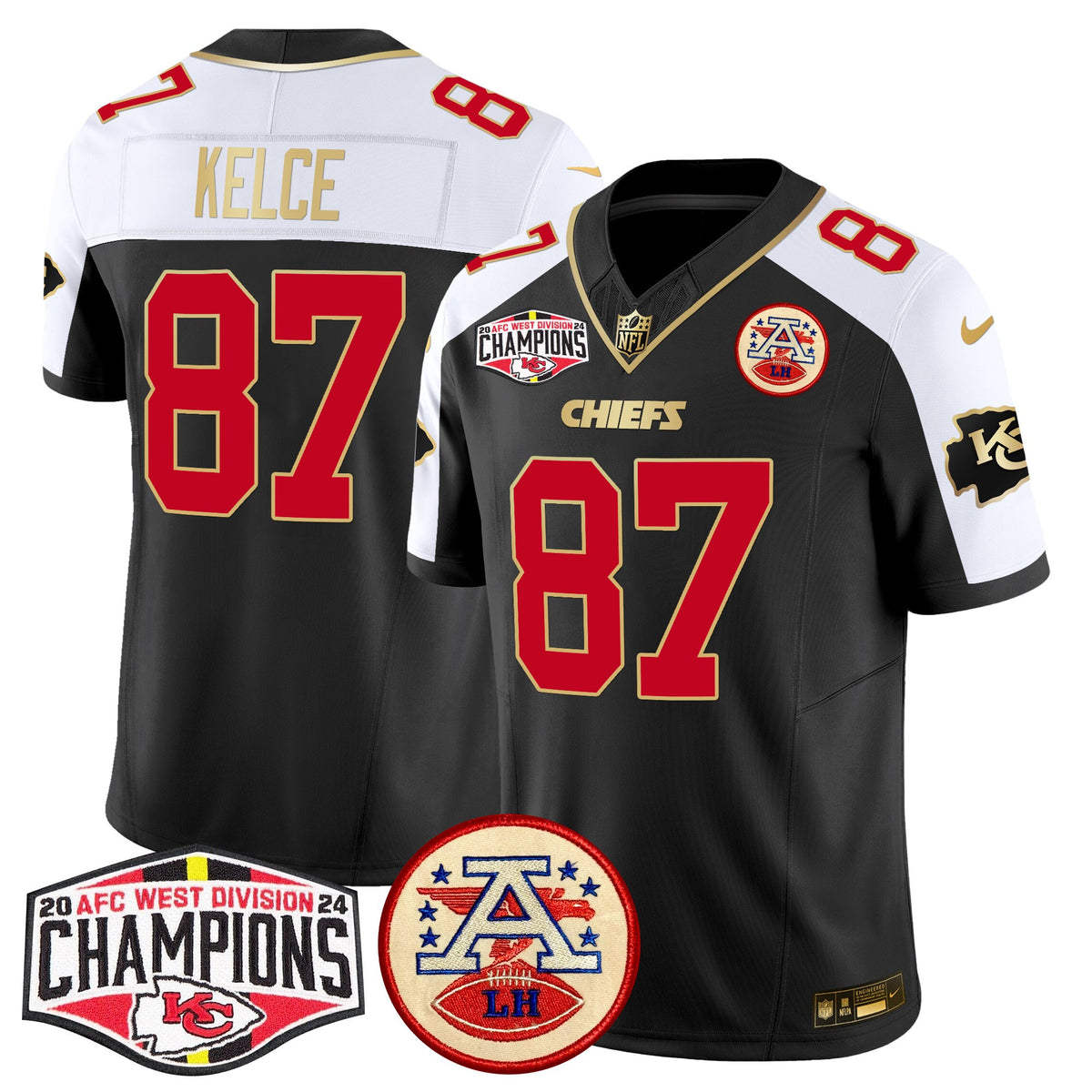 Men's Chiefs 2024 AFC West Division Champions Patch Vapor Limited Jersey - All Stitched - Black Alternate - Travis Kelce — view 1