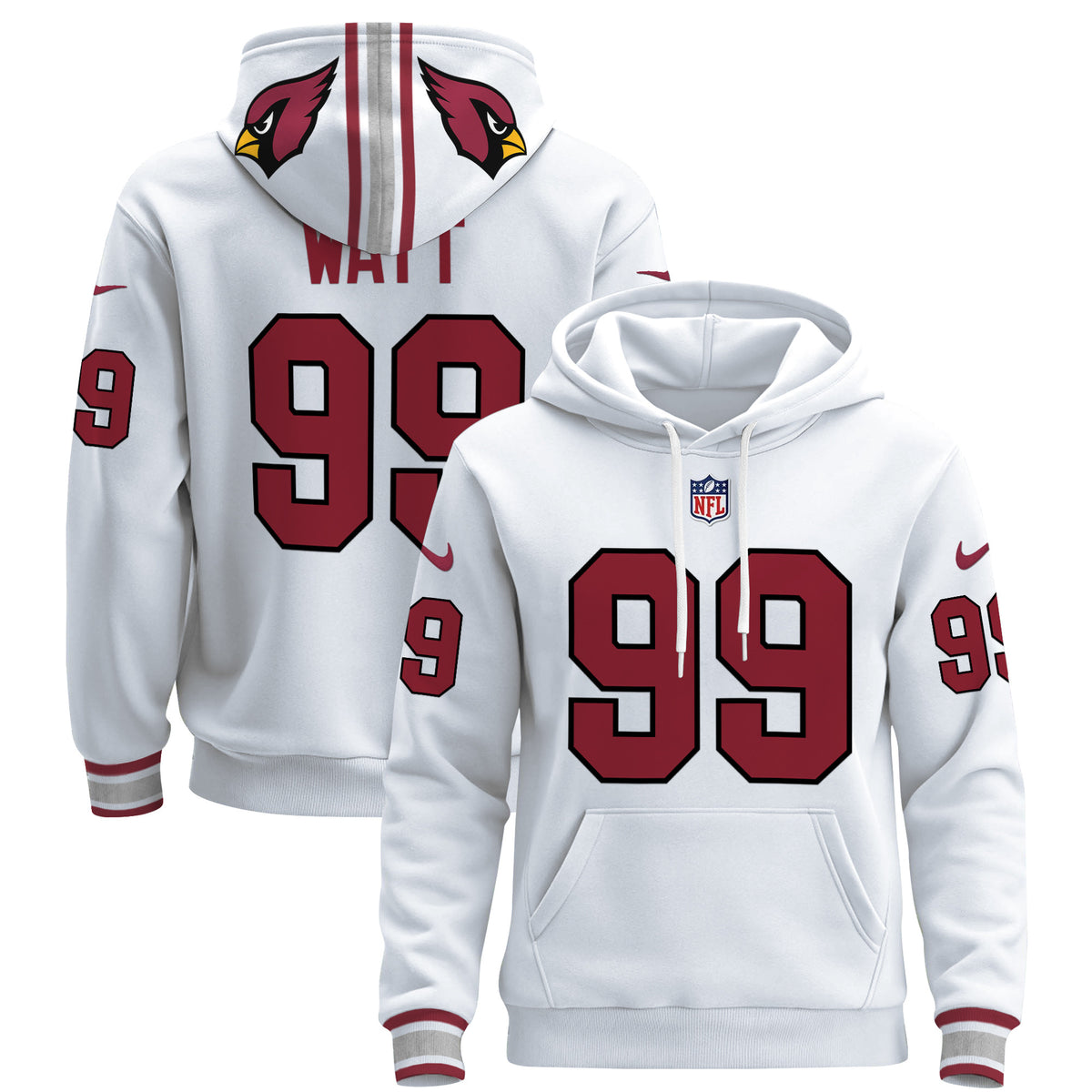 Men's Arizona Cardinals 2024 Pullover Hoodie - All Stitched - White - J.J. Watt — view 1