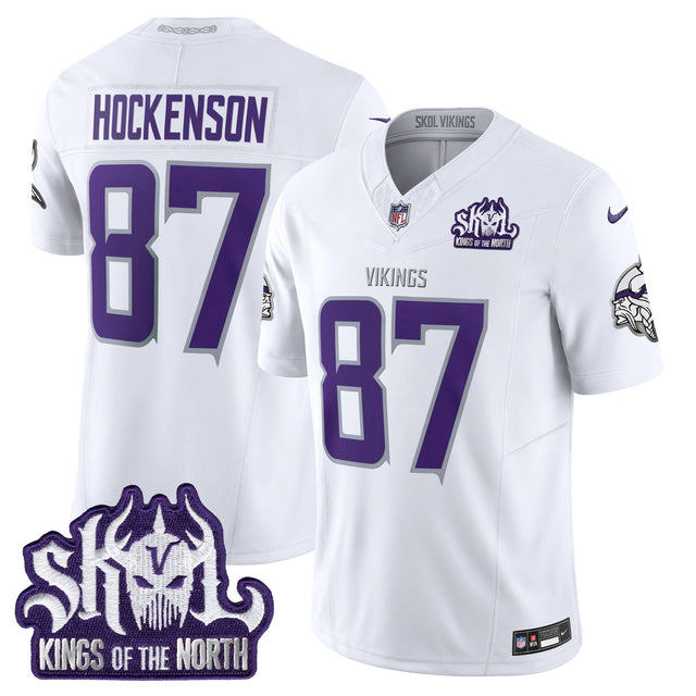 Men's Minnesota Vikings King Of The North Patch Throwback Vapor Limited Jersey - All Stitched - Winter Warrior - T.J. Hockenson — view 1