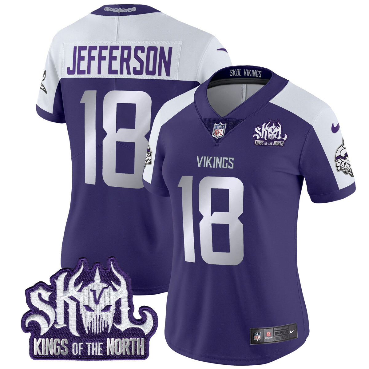 Women's Minnesota Vikings 2024 Winter Warrior Skol Patch Vapor Limited Jersey - All Stitched - Purple Alternate - Justin Jefferson — view 1