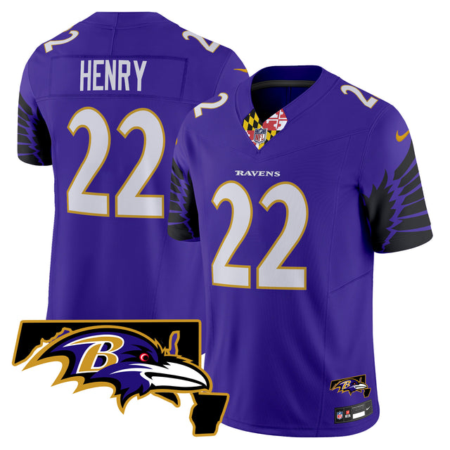 Men's Ravens Maryland Patch Vapor Limited Jersey V2 - All Stitched - Purple Limited - Derrick Henry — view 1