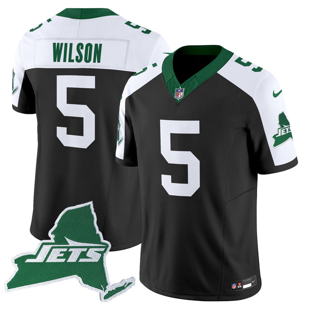 Men's New York Jets Home Patch Vapor Legacy Limited Jersey - All Stitched - Black Alternate - Garrett Wilson — view 1