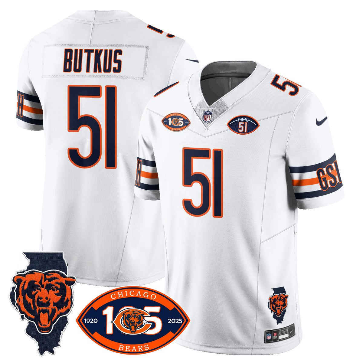 Men's Bears 1920-2025 The Bears Vapor Limited Jersey - All Stitched - White - Dick Butkus — view 1