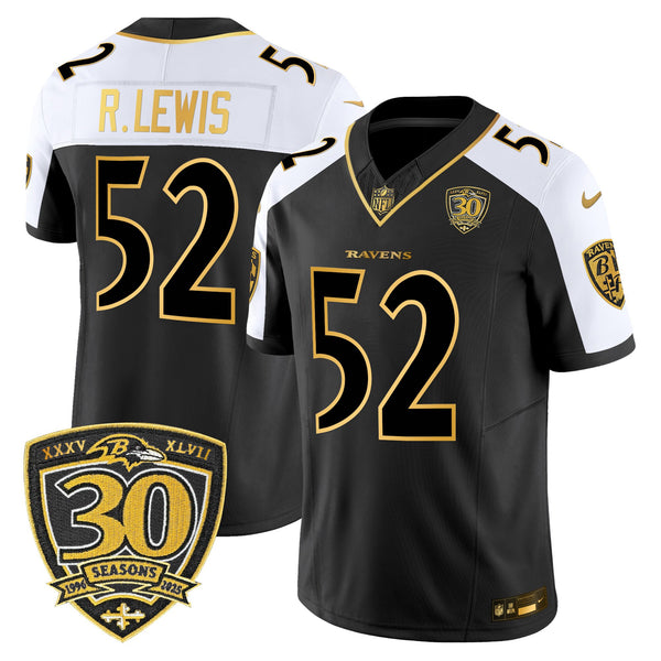 Men's Baltimore Ravens 2025 Gold Vapor Limited Jersey - 30th Anniversary Patch - All Stitched - Alternate - Ray Lewis — view 1