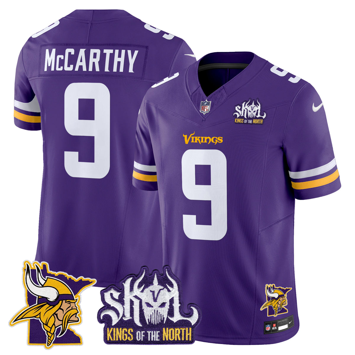 Men's Minnesota Vikings Kings Of The North Patch Vapor Limited Jersey V3 - All Stitched - Purple - J.J. McCarthy — view 1