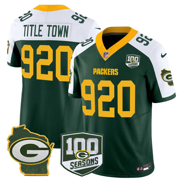 Men's Green Bay Packers 100th Season & Home Patch Vapor Limited Jersey - All Stitched - Alternate - Title Town 920 — view 1