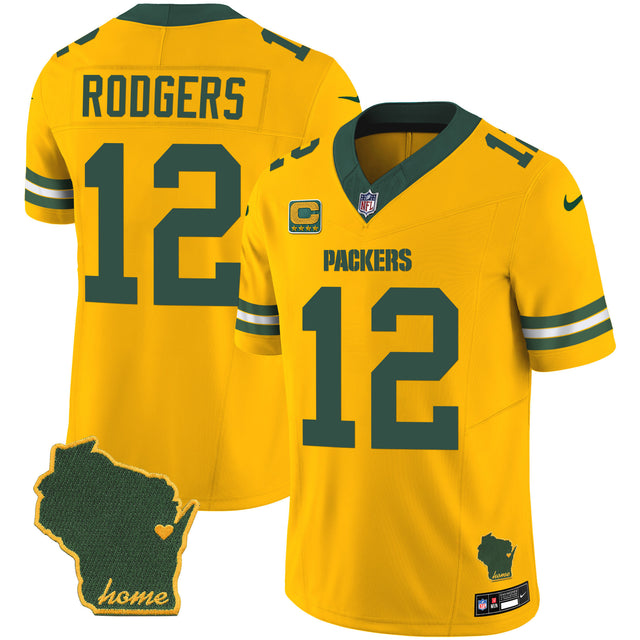 Men's Packers Home Patch Vapor Jersey V2 - All Stitched - Gold - Aaron Rodgers — view 1
