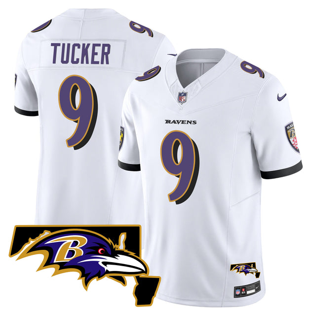 Men's Ravens Maryland Patch Vapor Limited Jersey - All Stitched - White - Justin Tucker — view 1