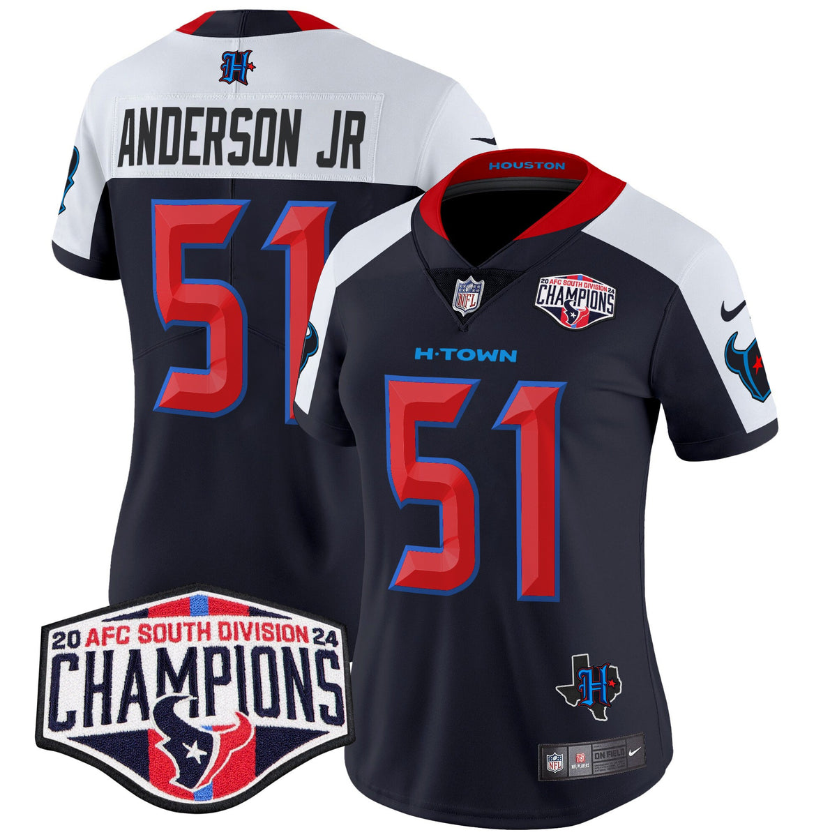 Women's Houston Texans 2024 AFC South Division Champions Patch Vapor Limited Jersey - All Stitched - Navy Alternate - Will Anderson Jr — view 1