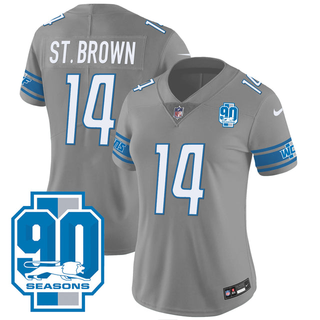 Women's Detroit Lions 90th Year Patch Jersey - All Stitched - Gray - St. Brown — view 1