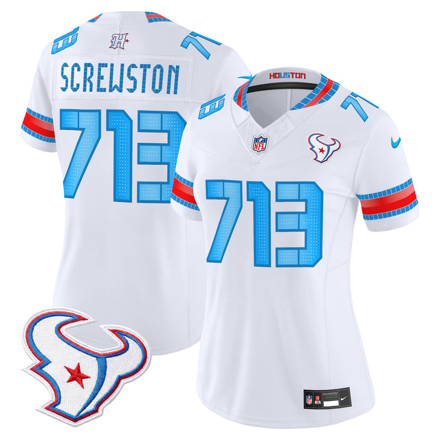 Women's Houston Texans 2026 Rivalries Vapor Limited Jersey - All Stitched - White - Screwston 713 — view 1