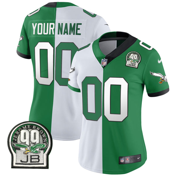 Eagles Jerome Brown Retired Patch Gold & Kelly Custom Jersey - All Stitched - Split — view 1