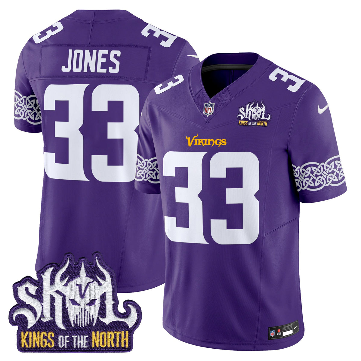 Men's Minnesota Vikings Kings Of The North Patch Vapor Limited Jersey V2 - All Stitched - Purple - Aaron Jones — view 1