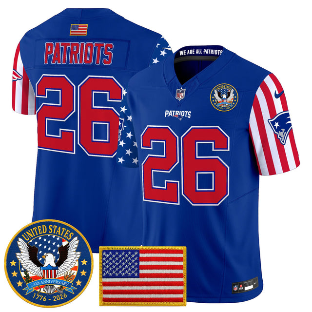 Men's New England Patriots America250 Edition Vapor Limited Jersey - All Stitched - Royal - #26 Patriots — view 1