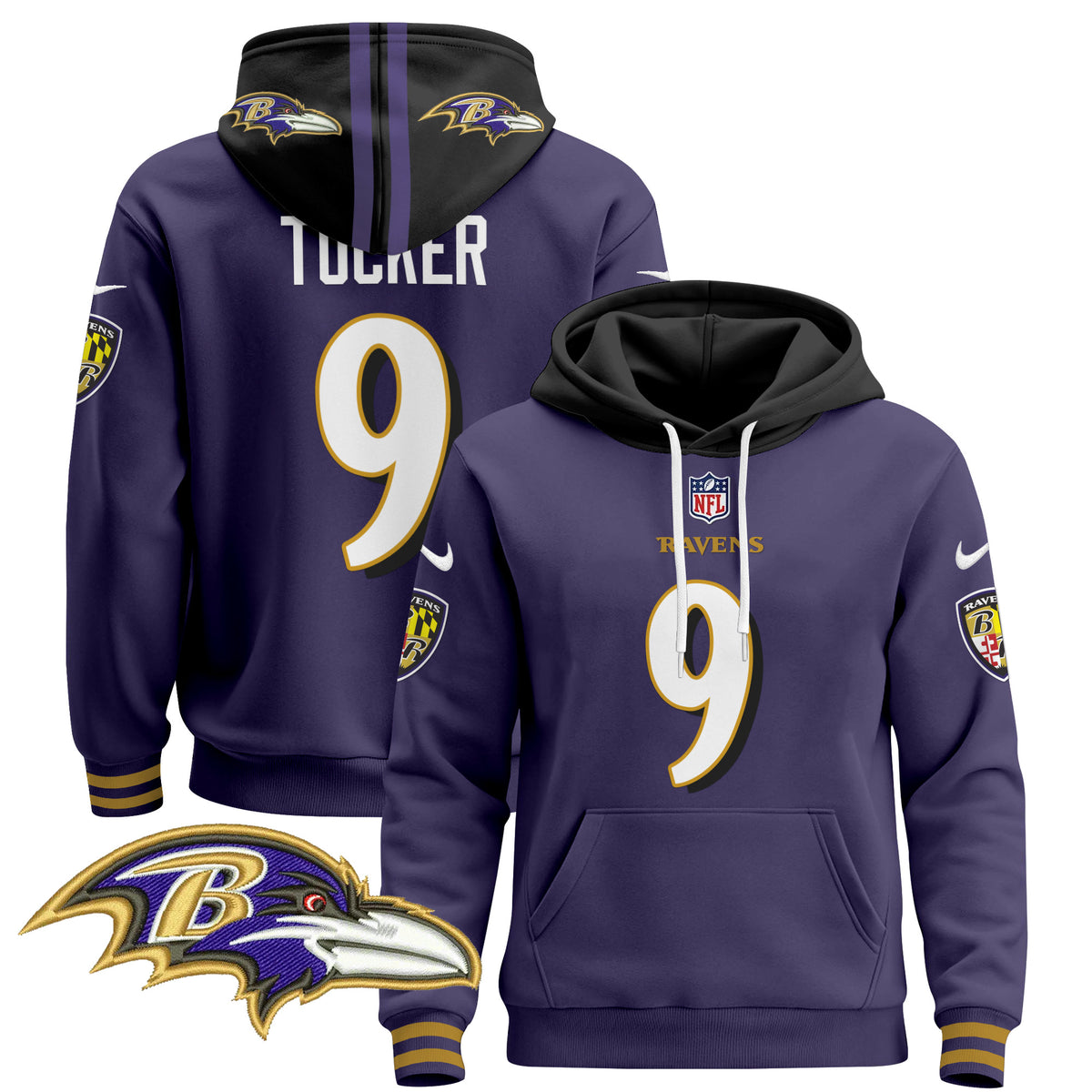 Men's Baltimore Ravens 2024 Pullover Hoodie V4 - All Stitched - Purple - Justin Tucker — view 1