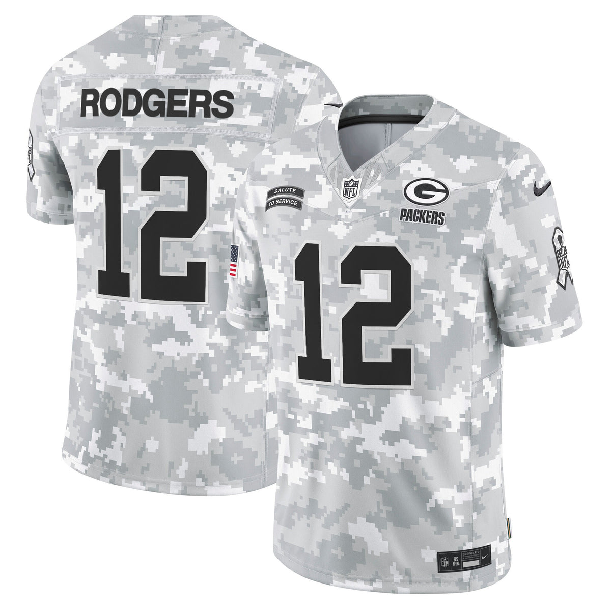 Men's Green Bay Packers 2024 Salute to Service Vapor Limited Jersey - All Stitched - Arctic Camo - Aaron Rodgers — view 1