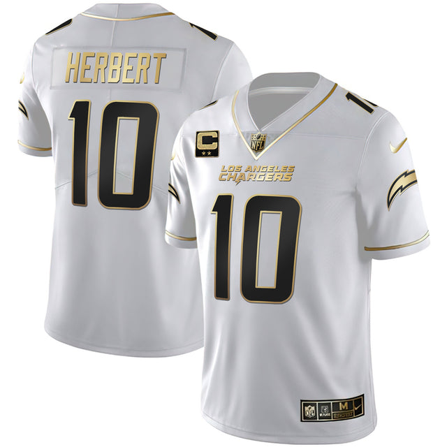 Women's Los Angeles Chargers White Gold & Black Gold Jersey - All Stitched - White Gold - Justin Herbert — view 1