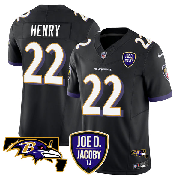 Men's Ravens Joe D & Jacoby Patch Vapor Limited Jersey - All Stitched - Black - Derrick Henry — view 1