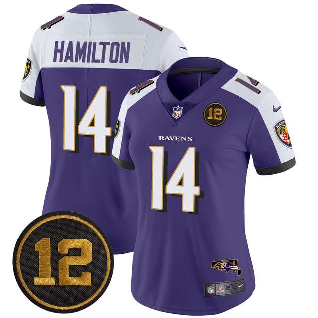 Women's Ravens Jacoby Jones Patch Vapor Limited Jersey - All Stitched - Purple Alternate - Kyle Hamilton — view 1