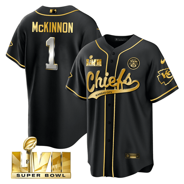 Youth's Chiefs Super Bowl LVII Cool base Jersey - All Stitched - Black Limited - Jerick McKinnon — view 1