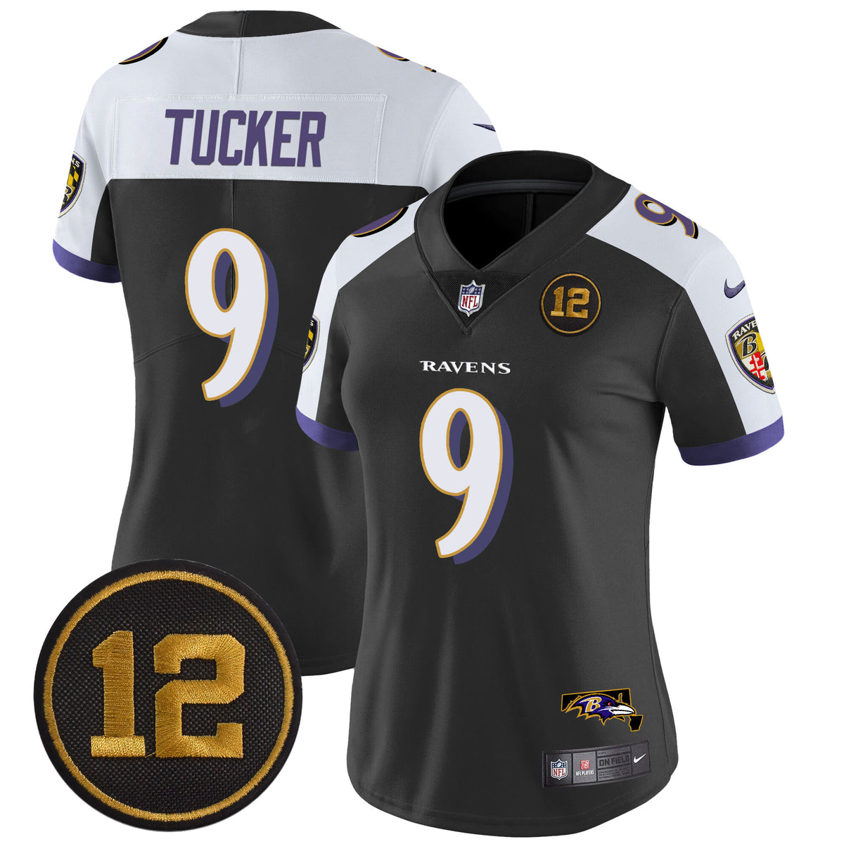 Women's Ravens Jacoby Jones Patch Vapor Limited Jersey - All Stitched - Black Alternate - Justin Tucker — view 1
